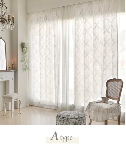 French white linen embroidered panel curtain