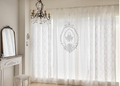 French white linen embroidered panel curtain